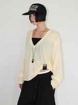 LINEN DEEP V-NECK KNIT
