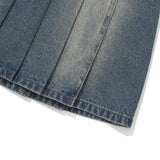 LOW-WAIST UNBLUELNCE DENIM PLEATS MINI SKIRT [BLUE]
