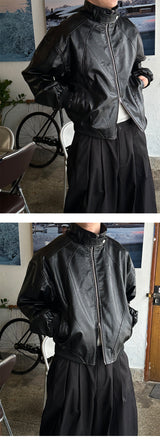 [Unisex] アイレットカーブレザーブルゾンジャケット(2color)