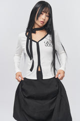 Logo Muffler V-neck Top White