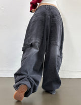 (UNISEX) バルーンデニムワイド BANDING-DETAIL HIP LOOSE BOXY オーバーサイズローライズパンツ - 2 COLOR