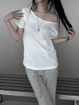 ルーズフィットベーシックオフショルダーT (4color)
