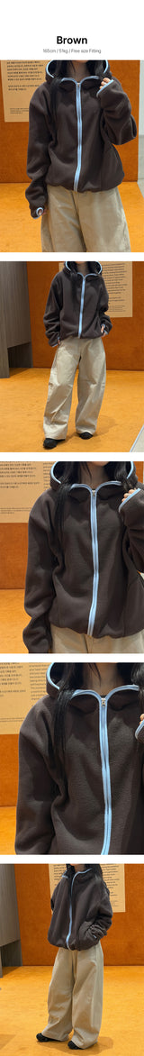 [Unisex]ラインフリース フード ジップアップ(3color)