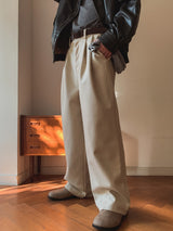 Luden wide pin tuck wool slacks