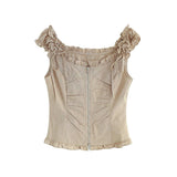 Frill shirring zipper corset top 231139667