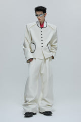 Colorblock Gem Button Tweed Trousers