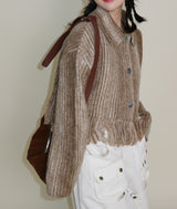Gamants coloring gradation fringe long-sleeve cropped wool knitwear