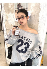 Number off-shoulder loose fit sweatshirt