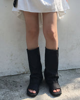 Denim open boots