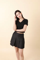 Lace V-neck Crop T-shirt Black