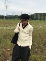 Rib Line Muscle Fit Zip-Up Knit