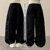 Tins Saint-Jean Stitch Side Curved Slit Cargo Denim Wide Pants