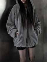 mink fur two-way hooded zip-up (2color)