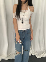 Roman Sleeveless Flower Blouse Set