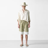 color block banding half nylon pants beige