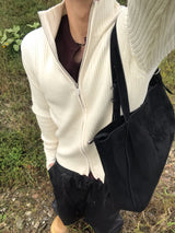 Rib Line Muscle Fit Zip-Up Knit