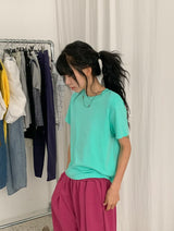 チビ カラー ベーシック セミクロップ 半袖Tシャツ