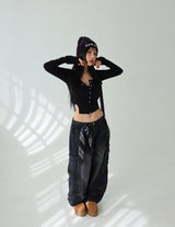 [UNISEX] シルバーカーゴバックバンドデニムワイドパンツ