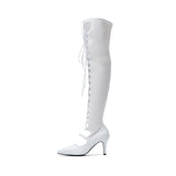 Thigh High Lace-Up Stiletto Boots Heel(White)