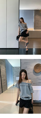 Black dot denim short pants