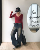 Yami Ribbed Deep V-Neck Knit
