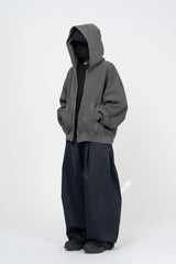 Vintage Washing Crop Hooded Zip-Up