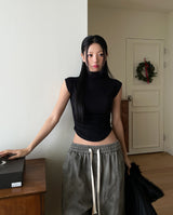 [U-BASIC] Penny brushed shirring cap sleeve half-polar