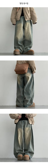 [2nd Length 🤍 Balloon fit!] Garne side pin tuck slit wide denim pants