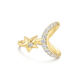 Silver Sparkling Moon and Star Adjustable Ring R066-05G