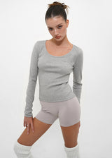 [B-BASIC] Tension Standard Slim U-Neck Long Sleeve Tee (2 SIZE)