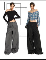 American Vintage Button Detail Clean Fit Wide Slacks