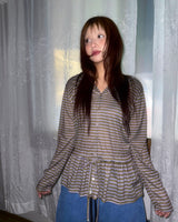(3color) Punching Stripe Shirring Flare Cardigan