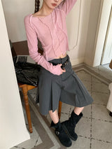 Back see-through lace long-sleeved T-shirt