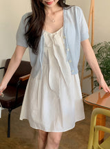 Pastel Pogeun Ribbon Short-Sleeved Knit Cardigan (3color)