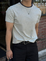 Loose spandex stripe short sleeve t-shirt