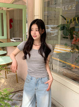 ベーシック ムード スリム Uネック Tシャツ (6color)