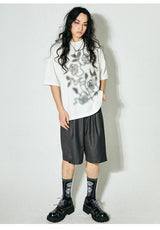 ぼかしバラプリントルーズピュアホワイト半袖Tシャツ(UNISEX)