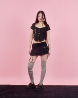 LACE GATER FRILL SKIRT [BLACK]