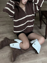 [UNISEX/Overfit] Crown hachi color combination striped high neck two-way zip-up (3 colors)