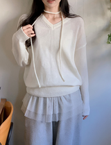 Basic V-neck Loose Knit + Tie Set (5color)