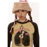 リボンドッグデザインラグラン長袖Tシャツ