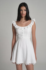 Whipped Frill Lace Dress, White