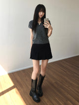 V-neck short-sleeved knitwear (3 colors)