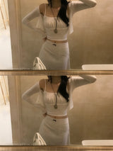 Angel Lace Shirring Sleeveless & Slim Cardigan SET 