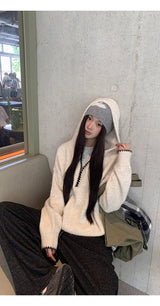 Niche Wide Hooded Wool Zip-Up Knitwear