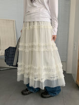 Lanbaf Frill Tiered Layered Long Skirt