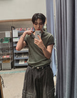 ウィート ピグメント リブ マッスル ヘンリーネック 半袖Tシャツ