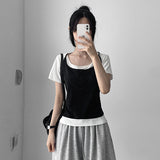 スリムフィット キッチ ホルター レイヤード ショートスリーブ Tシャツ(3 Colors)