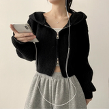 Leppon Thick Two-Way Cropped Knitwear Hooded Zip-Up