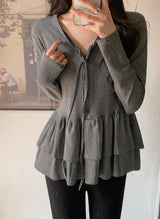 #Ribbon Strap Layered Tiered Cardigan (3color)
